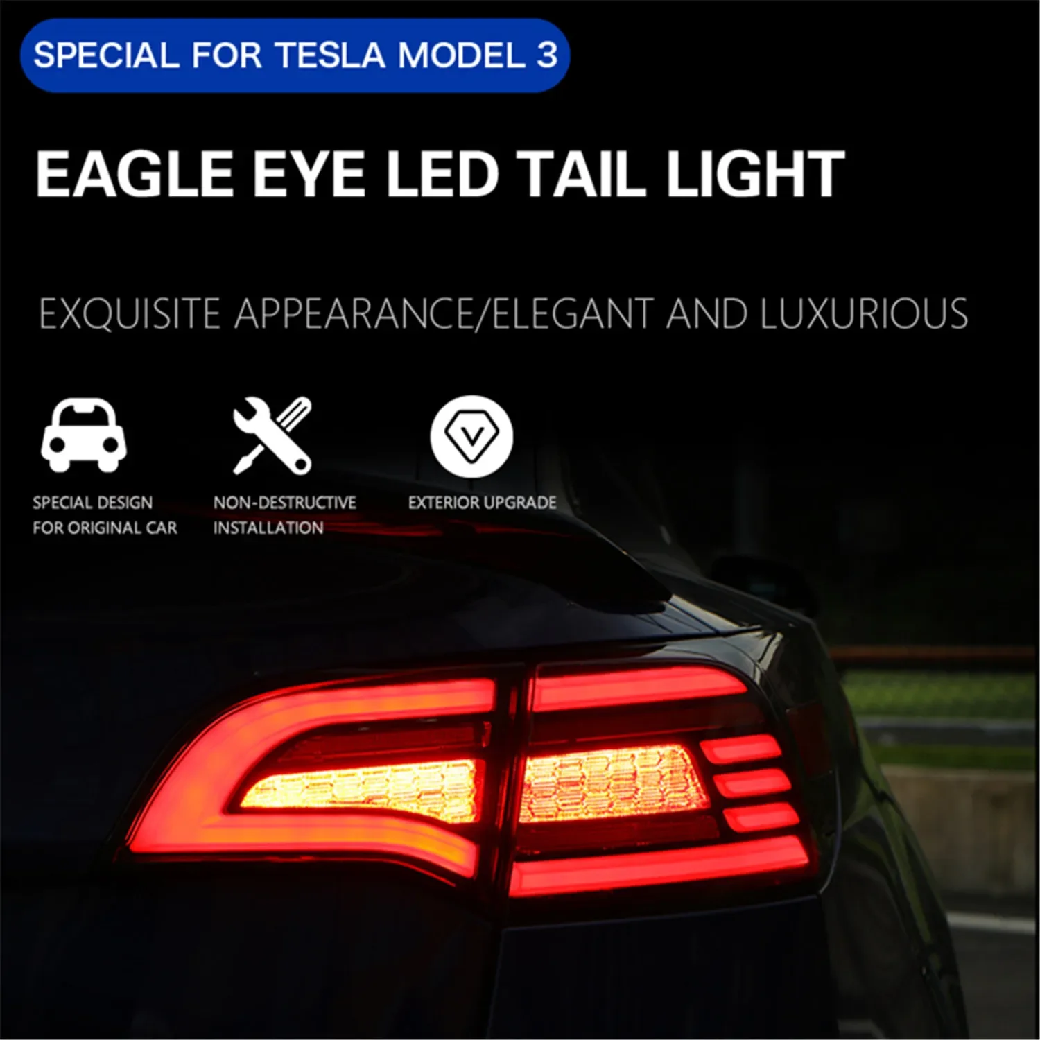 Hansshow Model 3 / Y Eagle Eye Style Tail Lights Led Brake Light For Tesla Car Taillight 2017-2023