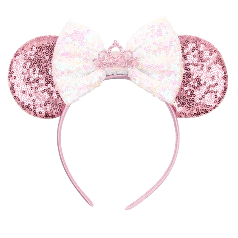 New Glitter Crown Hairband Girls Princess Party Headwear Sequins Mouse Ears Bow Headband Hair Accessories Kids Boutique Mujer