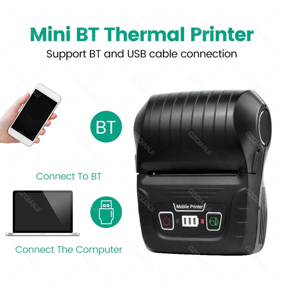 Smart Mini Portable Bluetooth Receipt Printer 58mm 2inch Wireless Thermal Printer Bill Maker Supermarkets Cash Ticket Machine PC