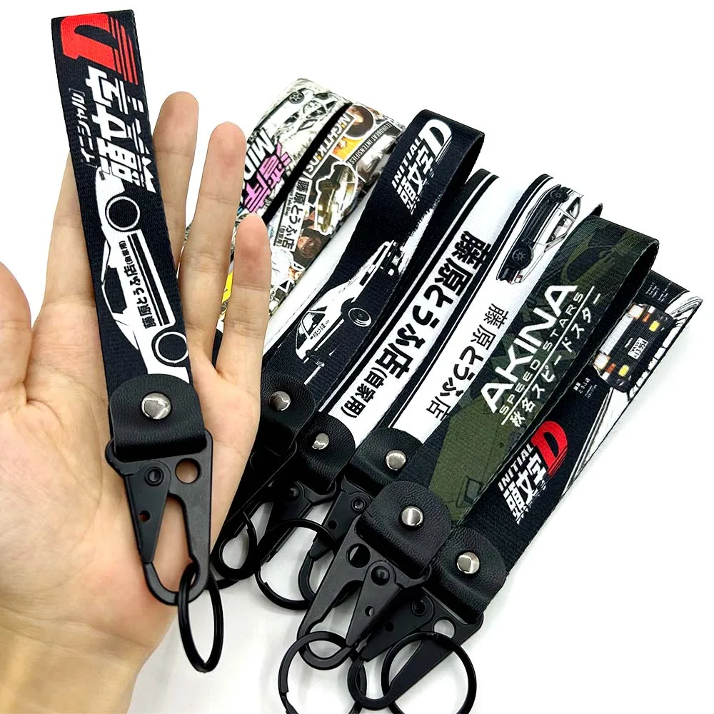 JDM Keyring Tags Initial D Fujiwara Tofu Shop Nylon Wrist key Strap keychain Auto Key Steel Spring Clip Lanyard Auto Accessories