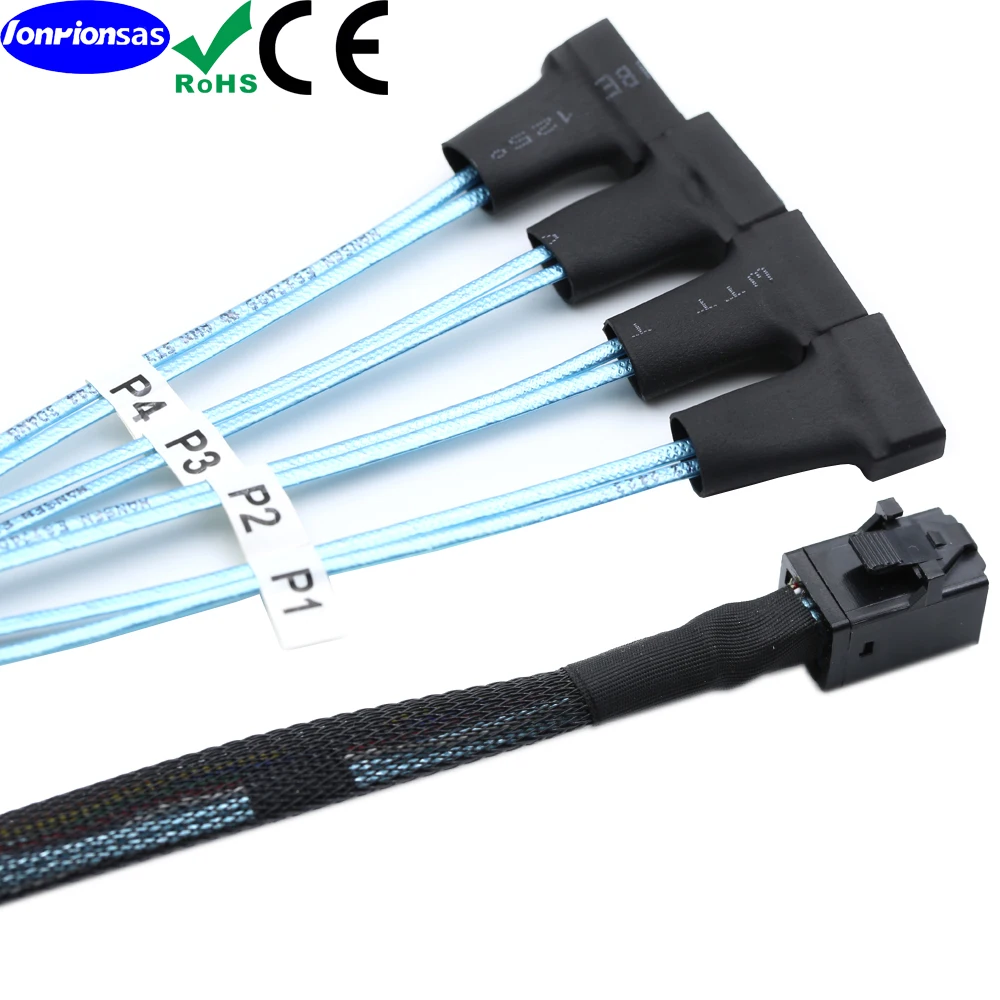 Wewnętrzny kabel Mini SAS HD SFF-8643 do 4 SATA 7P męskich złączy serwerowych, 0,5 m — zdjęcie produktu 4