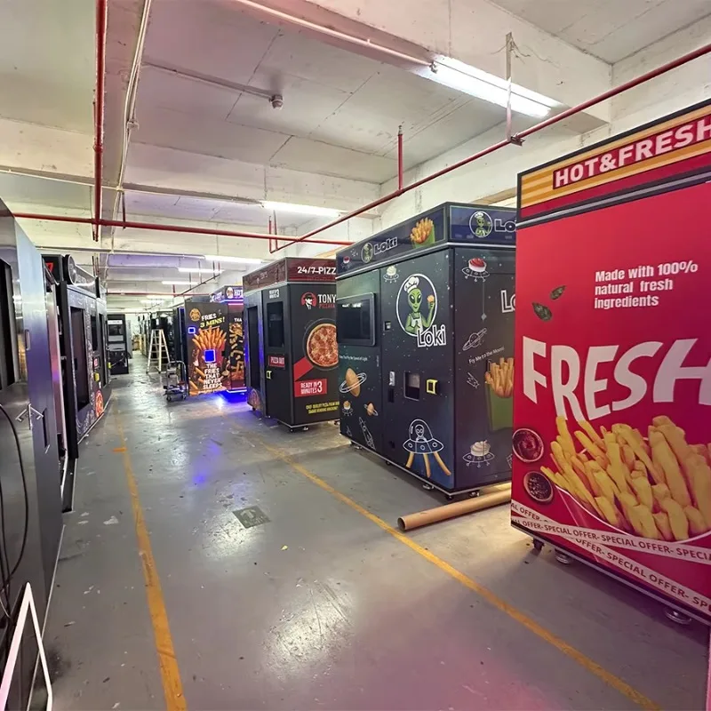 Fried chicken and chips vending machine automatic frying touch screen 32 inches remote monitoring cloud integration