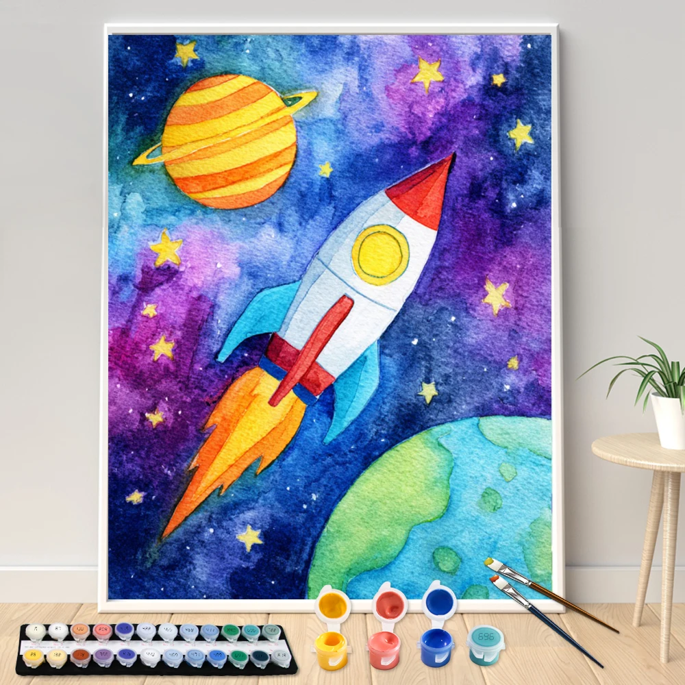 Digital Acrylic Painting Kit DIY Interstellar Rocket Art Canvas Hand Painted Home Decor Personalized Surprise Gift