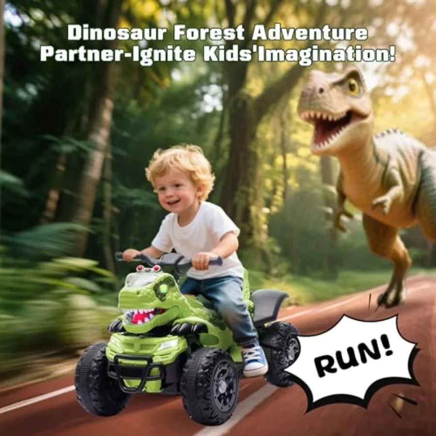 Electric Ride On Dinosaur ATV for Age 312V Electric Car with 4 Wheelers Ride On Toy with Music Bluetooth and LED Lights Birthda