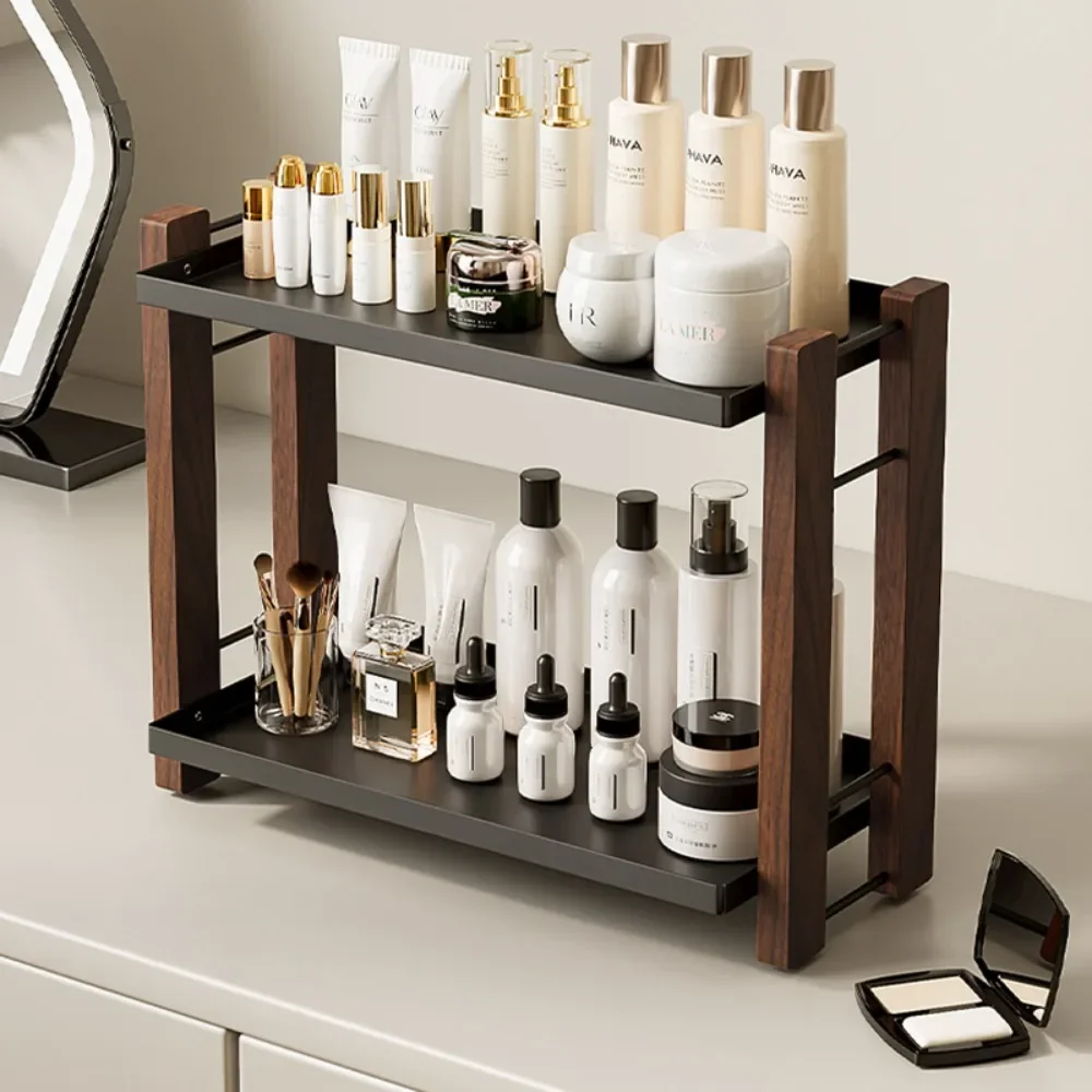 wood Walnut Bathroom Wash Table Shelf Toilet Wash Table Desktop Dresser Skin Care Box
