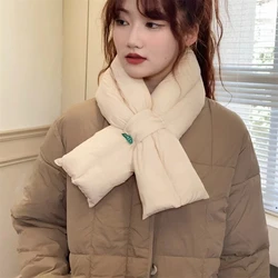 Winter Warm Down Cotton Cross Wear Scarf Simple Outdoor Windproof Decorative Neck Covers Women's Solid Color Thickened Scarves