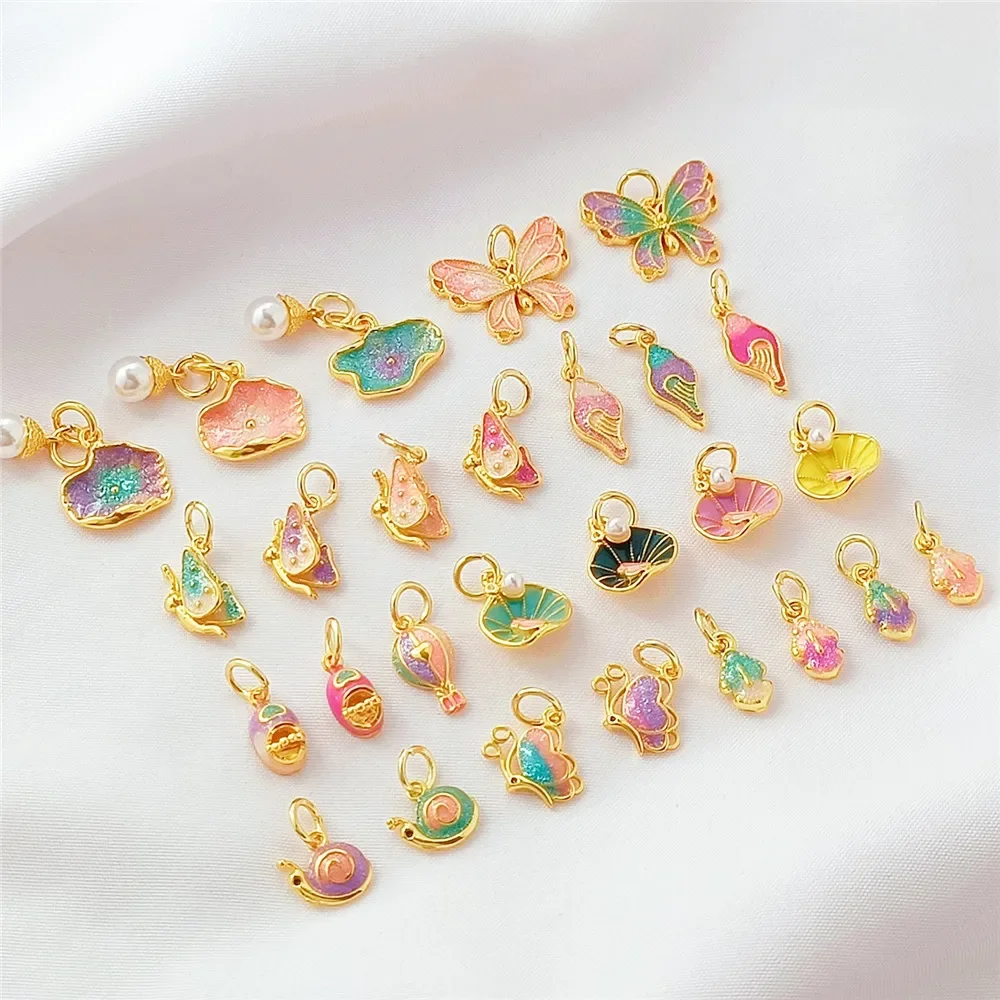 

18K Gold-plated Oil-drip Lotus Leaf Butterfly Pendant, Diy Handmade Necklace, Bracelet, Beaded Jewelry Accessory Material