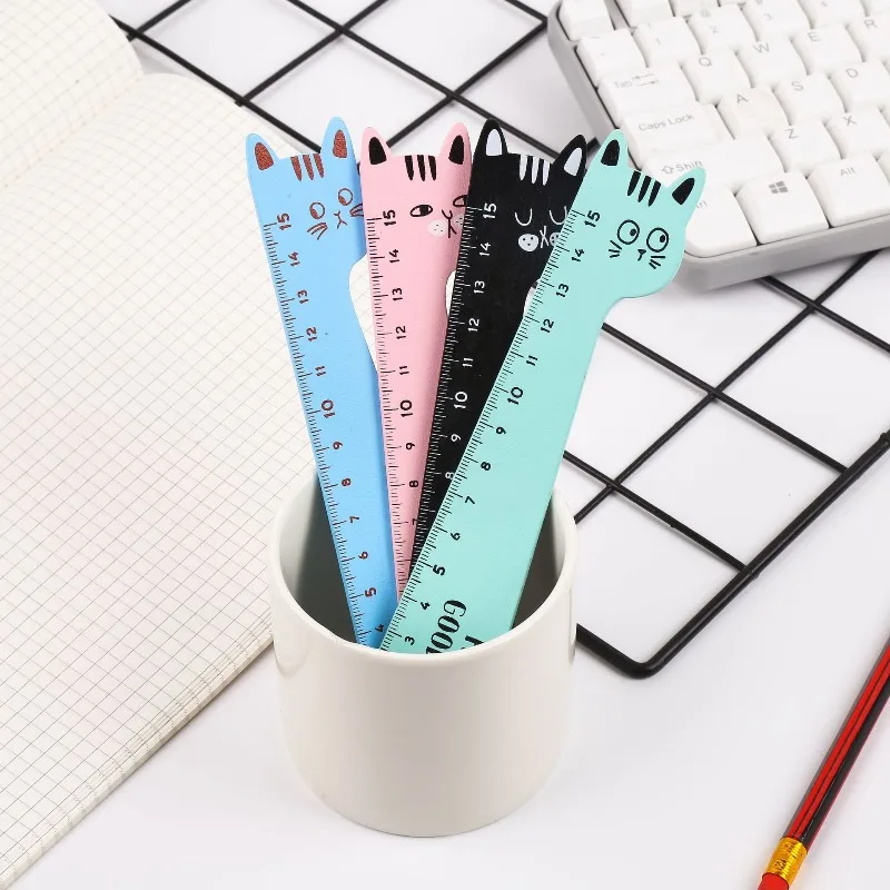 Creative Cute and Fresh Student Prizes Drawing Ruler Hand Account Wooden Cute Cat Wooden Ruler 15cm Student Reward Stationery