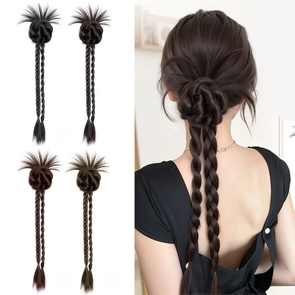 

New Synthetic Long Braid Ponytail Natural Hair Extensions Bun Head Wig Chinese Style Fluffy Hair Bun Claw Clip Hair Accessories