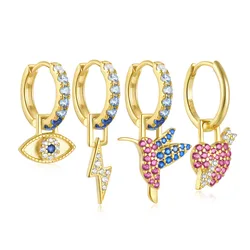 BOAKO 925 Sterling Silver Heart Lightning Snake Evil Eye Shaped Pendant Earring Bohemia Summer Colorful Zircon Drop Earring 1pc