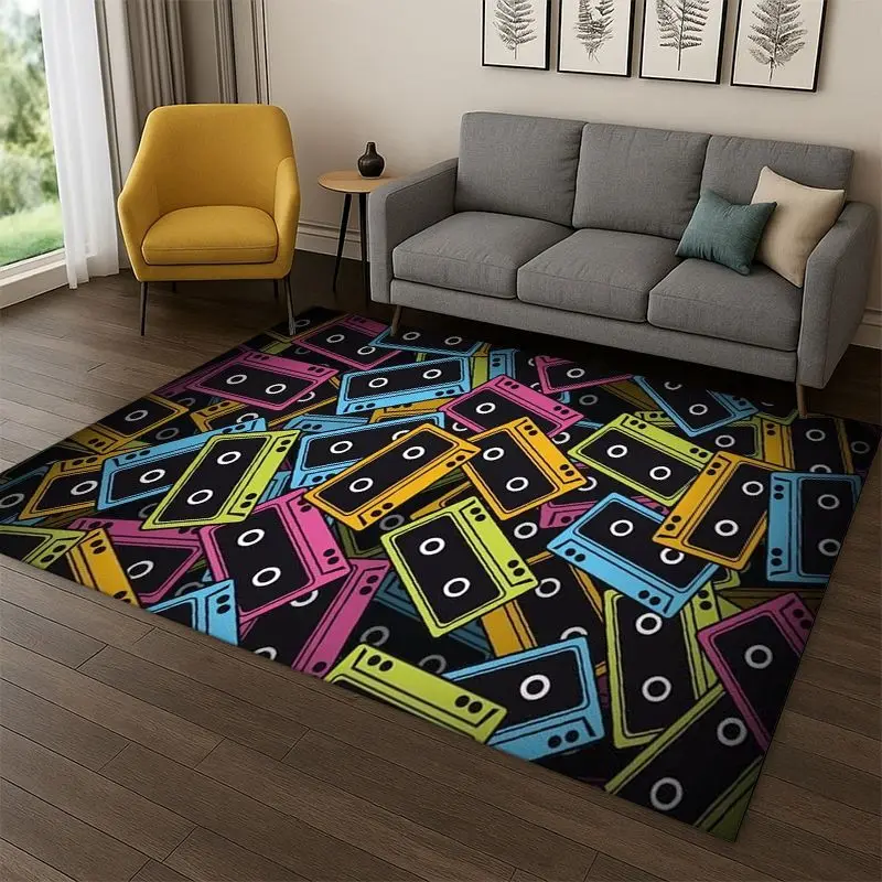 Music Cassette Tape Retro Recorder CD Carpet Rug for Bedroom Living Room Sofa Playroom Doormat Home Decor,Area Rug Non-slip Gift