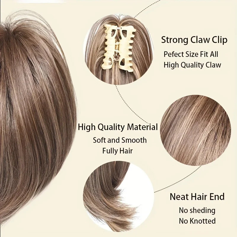 Mujer Elegante Estilo Pinza de Garra Moño Despeinado Pieza de Cabello, Sintético Recto Chignon Coleta, Práctico Clip en Extensión de Cabello Scrunchies Accesorio para Diario Modificación de Peinado Belleza Hogar Accesorios de Peinado 3