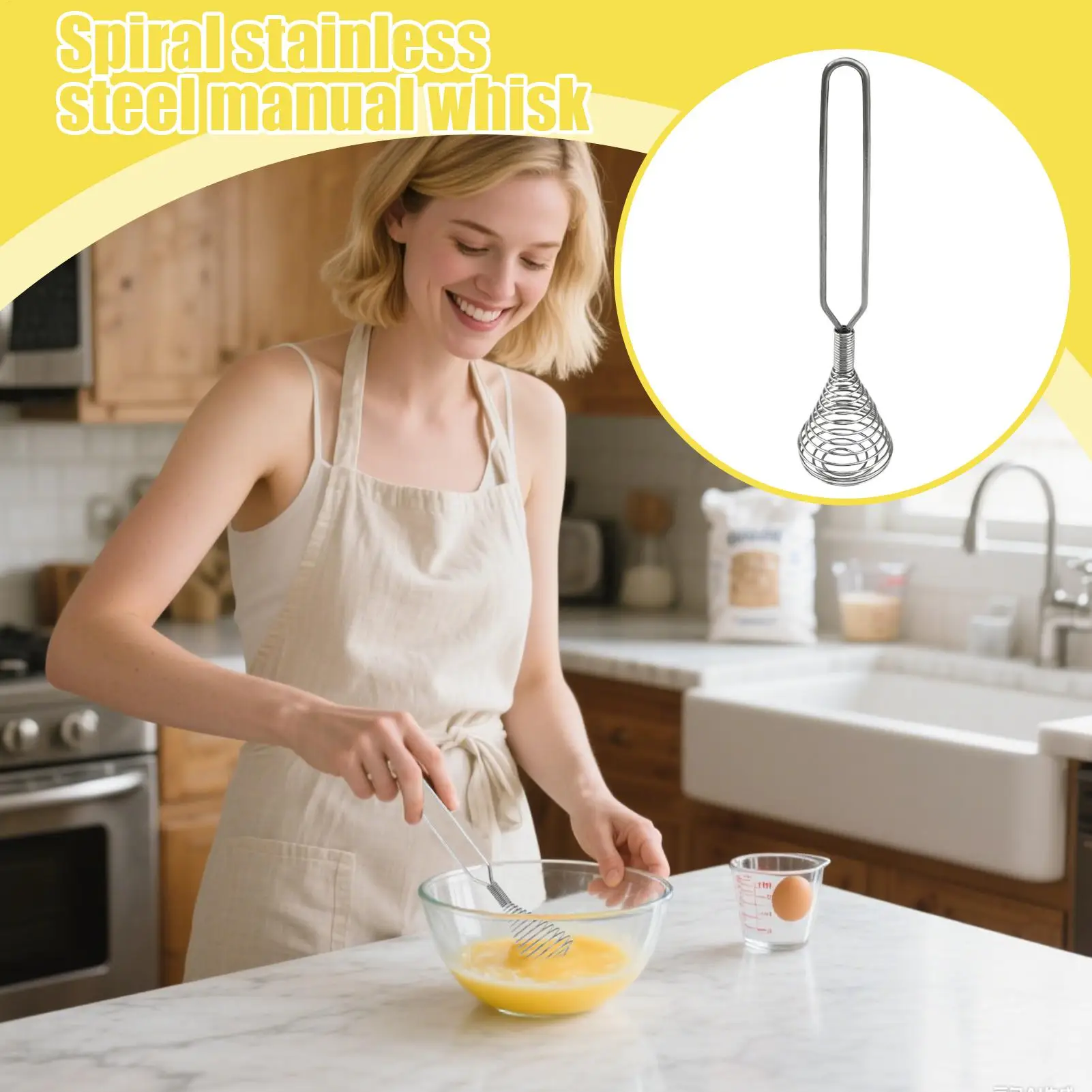 Stainless Steel Hand Whisk Spring Coil Egg Beater Wire Whisk Kitchen Gadget for Cooking Baking Mixing Frothing Milk Cream Dough view 3