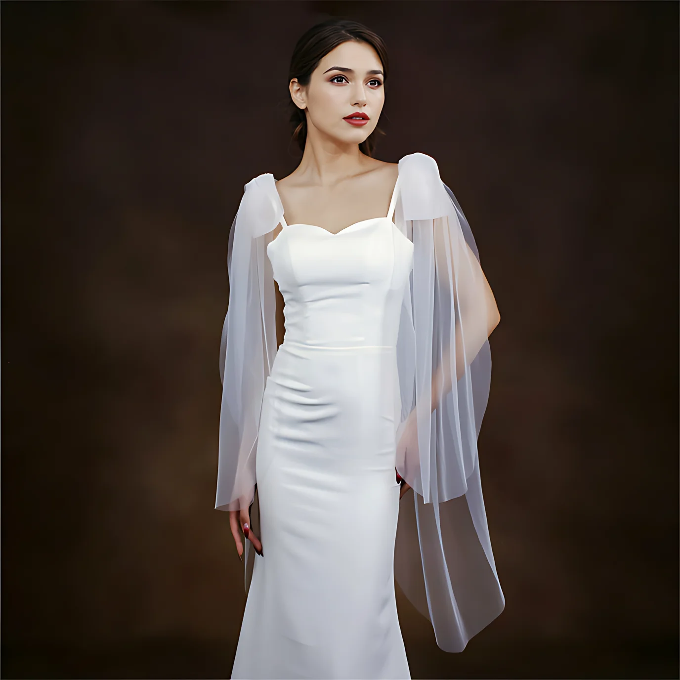 Short Bridal Veils Wedding Shoulder Veil Detachable Wedding Sleeve Shrugs Bow Women's Arm Sleeves for Wedding Dresses VPG02