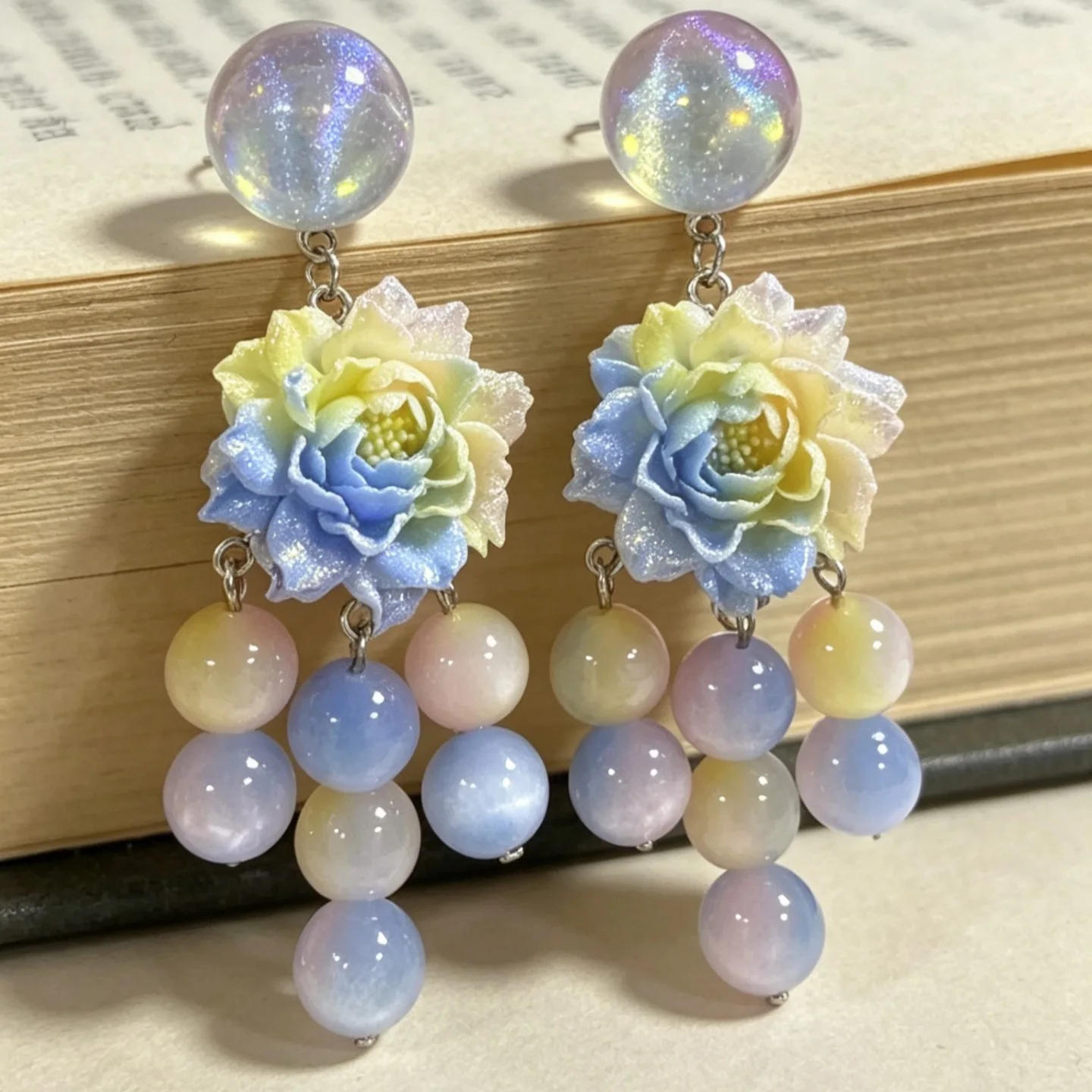 Gradual change flower tassel grape string earrings high sense fresh jelly stud earrings niche design girl earrings