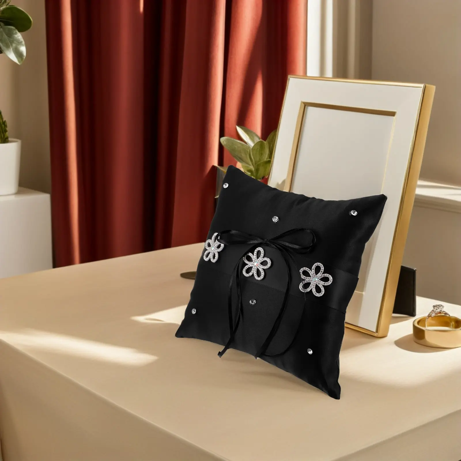 Black Fabric Ring Pillow Vintage Lace Wedding Rings Bearer Cushion Ceremony Kneeling Pillow Bridal Accessories Ring Display