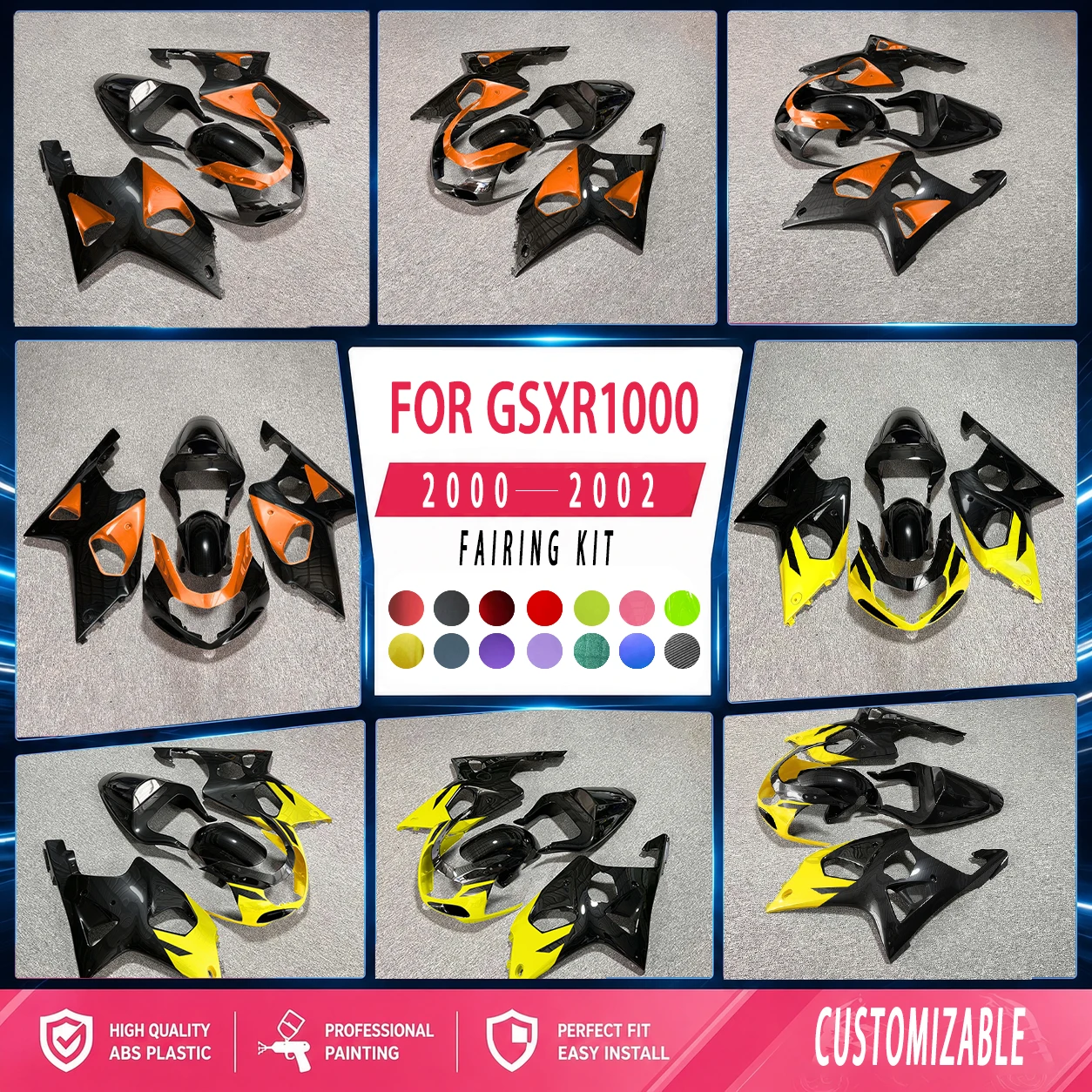 Für 2000 2001 2002 GSXR 1000 Einspritzverkleidungs-Kit GSXR1000 00 01 02 Motorrad ABS-Verkleidung Aftermarket-Verkleidungen