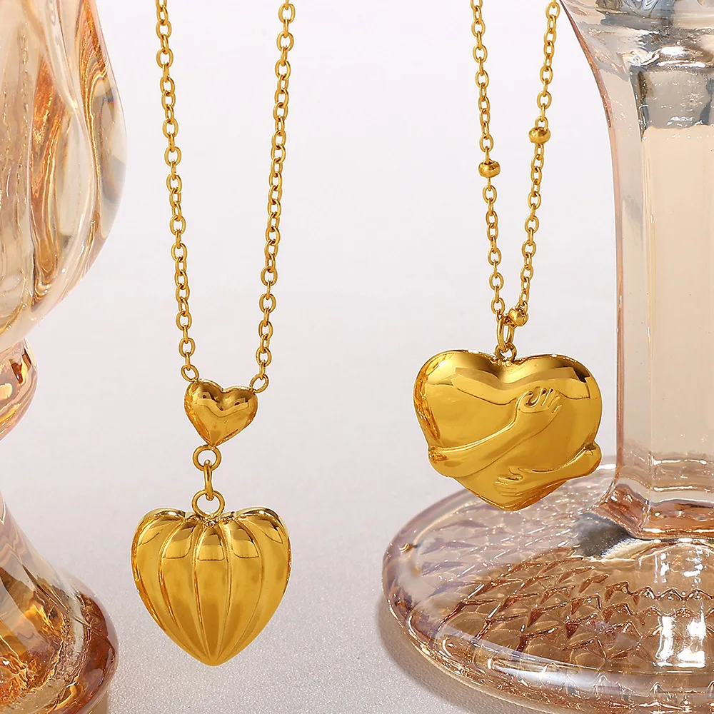 Yori Heart Frame Pendant Necklace 18K Gold Plated Stainless Steel Waterproof Jewelry Valentine's Day Mother's Day Gift