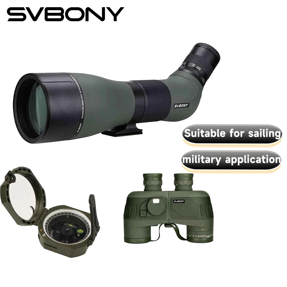 

SA401 20-60X85 APO spotting scope with SV27 binoculars and professional compass for sailing,military,hunting