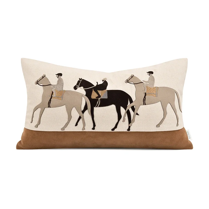 Horse Race Embroidery Pillows Luxury Cushion Case 30x50 Decorative Pillow Cover For Sofa Chair Bedding Modern Home Decorations