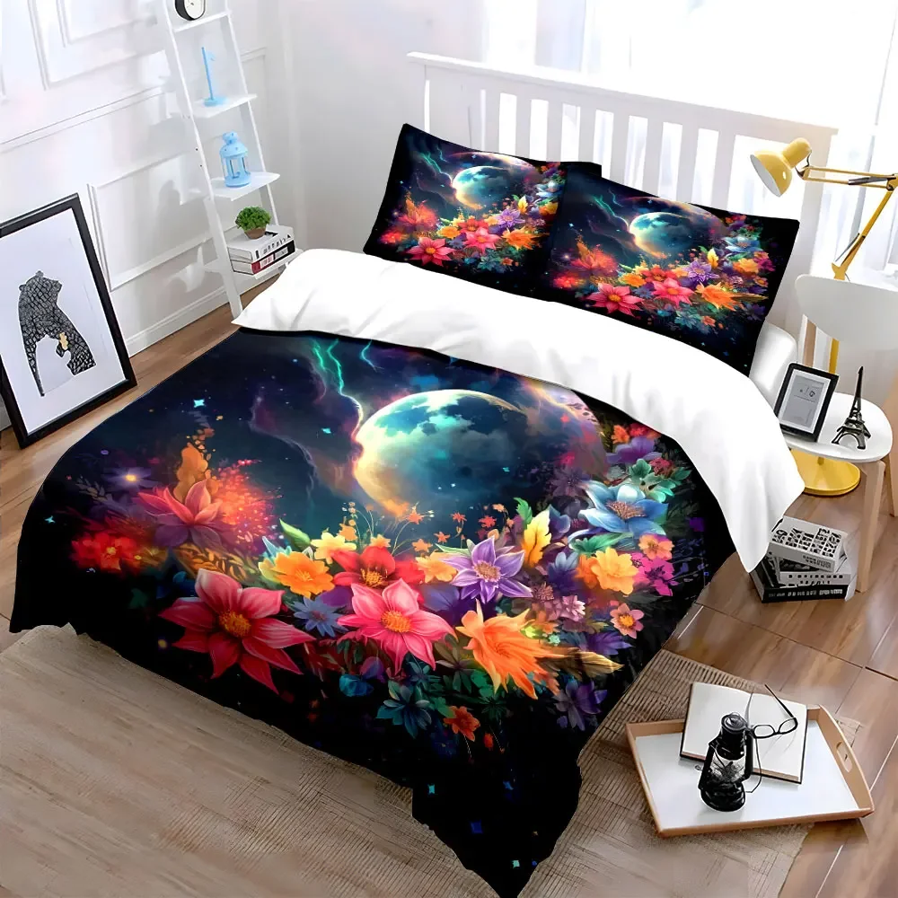 Floral Lunar Night Art Decor Multiple sizes kid's and adults' bedroom Exquisite 3PC bedding set, gift