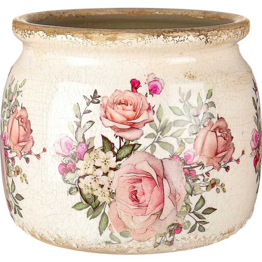 

Vintage Planter Large Ceramic Plants Pot Beige Pink European Rose Ice Crack Cottage Scroll Vase Flower Vase Pot Indoor Plants Ho