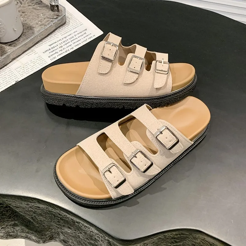

2026 New Double Strap Women's Slippers Summer Adjustable Soft Sole Shoes Outdoor Fashion Flat Bottom Sandals Women