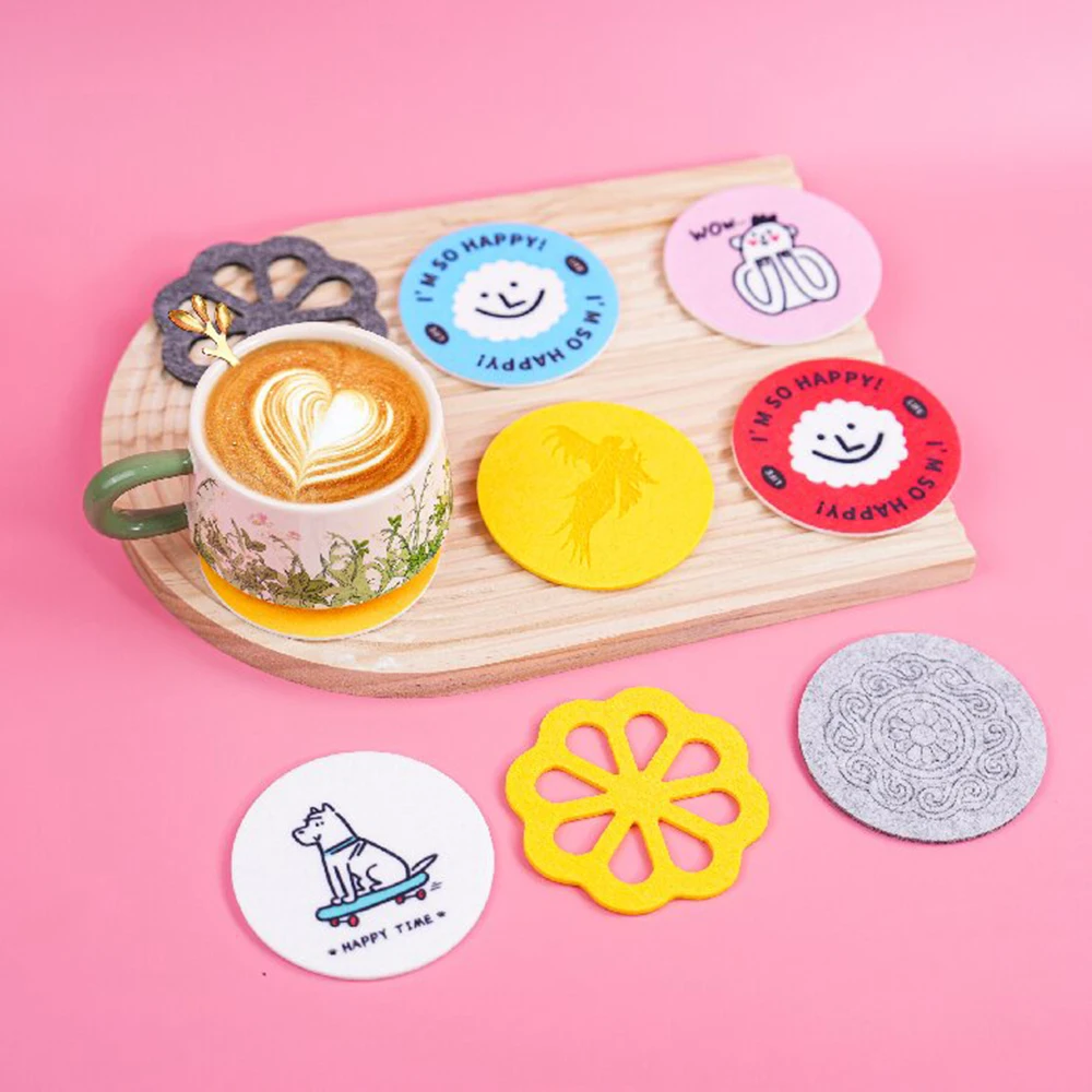 Custom Felt Coaster Laser Engraving Color Print Waterproof Heat Resistant Non Slip Cup Pad Home Office Table Decor 9*9cm