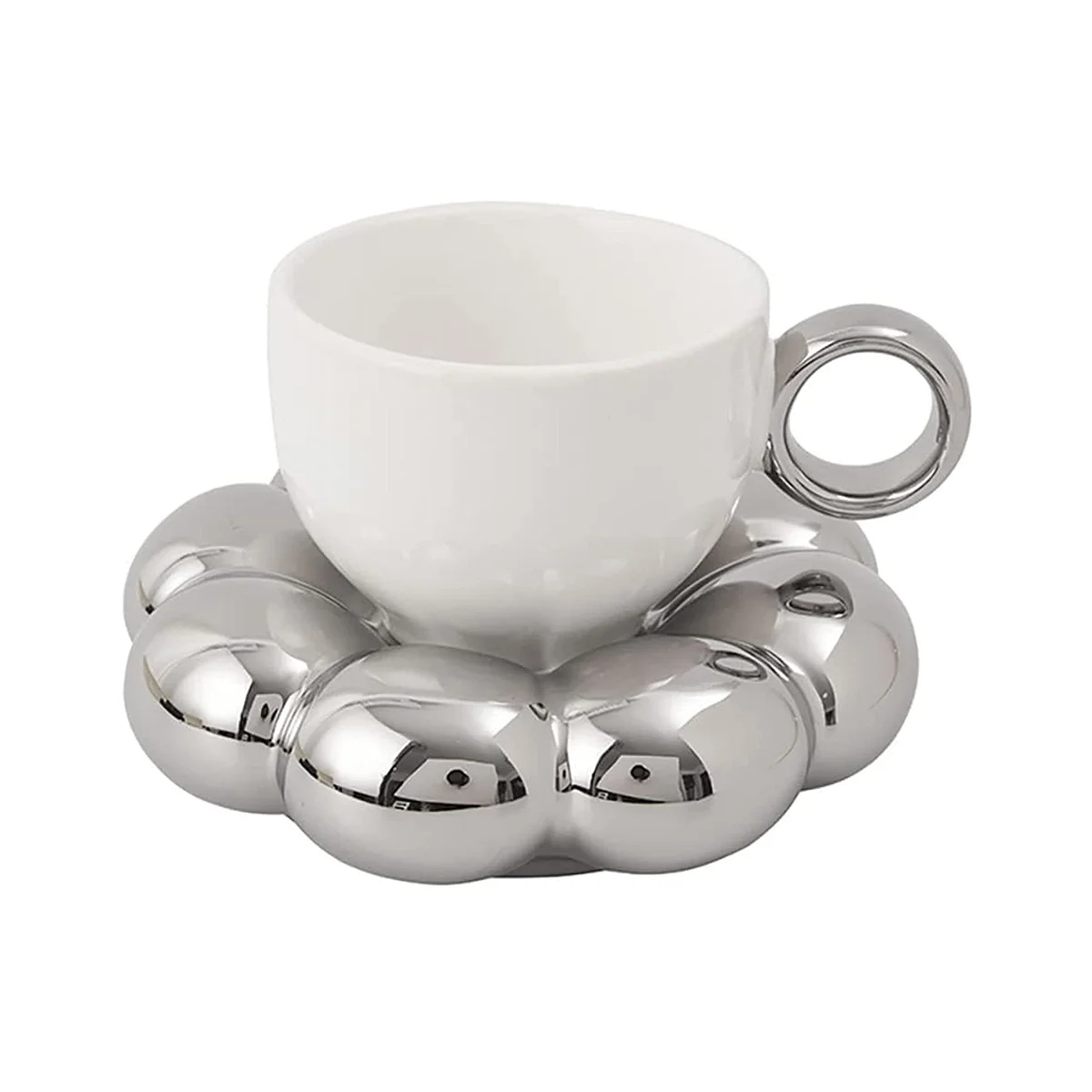 

Flower Coffee Cup & Saucer Set Cute Mug & Saucer Set Ceramic Coffee Cup with Sunflower Saucer Latte Cups 6.7Oz Silver