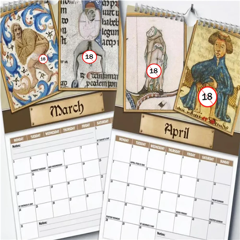 2026년 새해 달력 중세풍 장난스러운 창의적 추상적 무례한 달력 벽걸이 달력 장난 선물 (역사 애호가, 장난꾸러기용)