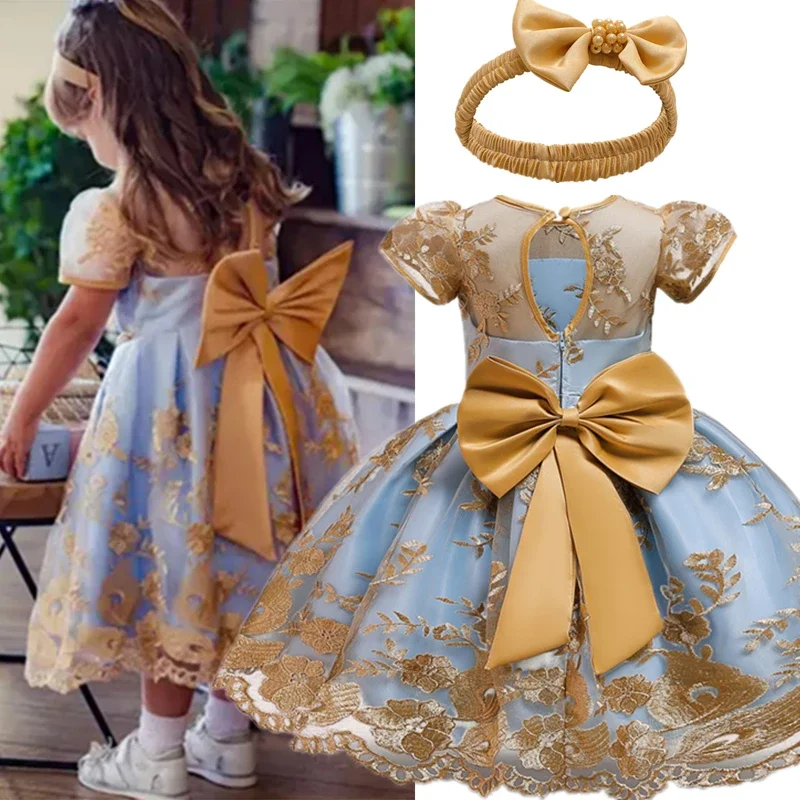 Elegant Girls Costume for Vintage Embroidery Girl Gowns Birthday Ceremony Clothes Birthday Prom Princess Party for 3-10 Yrs Kids