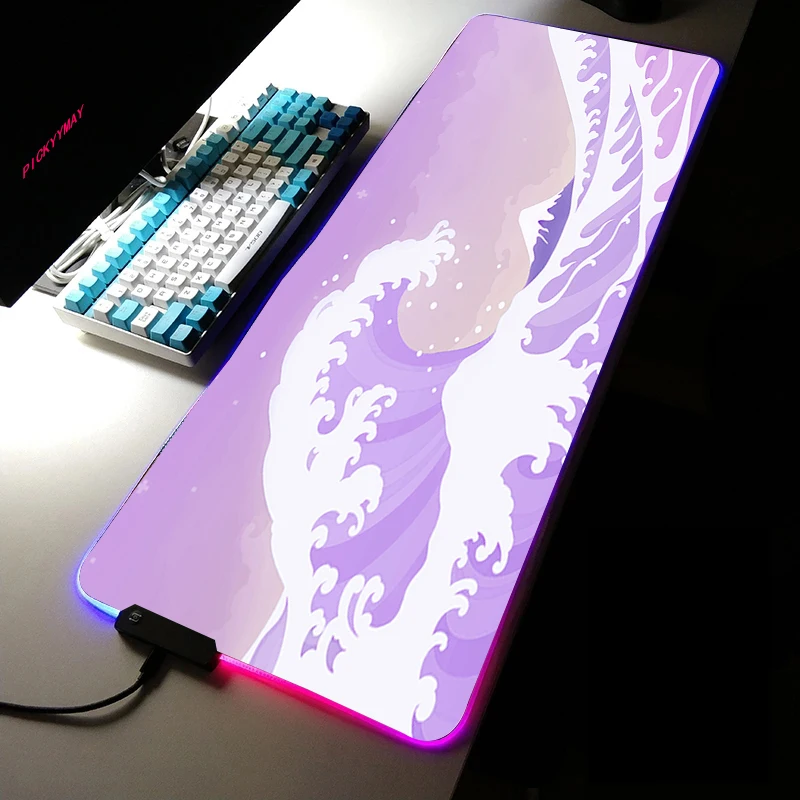 Game Mousepad RGB Japanese Great waves Off Art LED Game Accessories Computer Keyboard Carpet Pad PC Notebook Pad Gamer Desk Mat