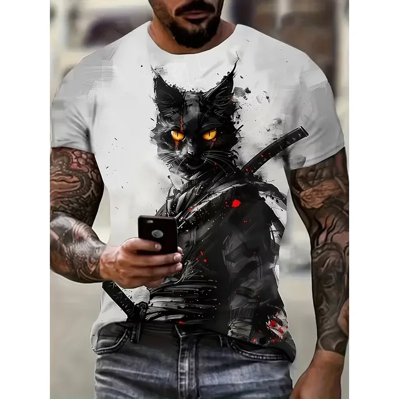 3D Printed Men Women Sports Quick Dry Breathable T Shirt Oriental Style Japanese Samurai Cat Print Outdoor Street Anime