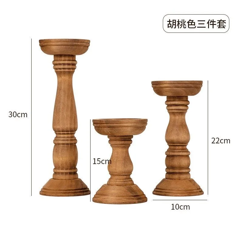 New Style Retro Wooden Candle Holder 3-piece Set Candle Container Desktop Decoration Home Decor Wedding Candle Holder