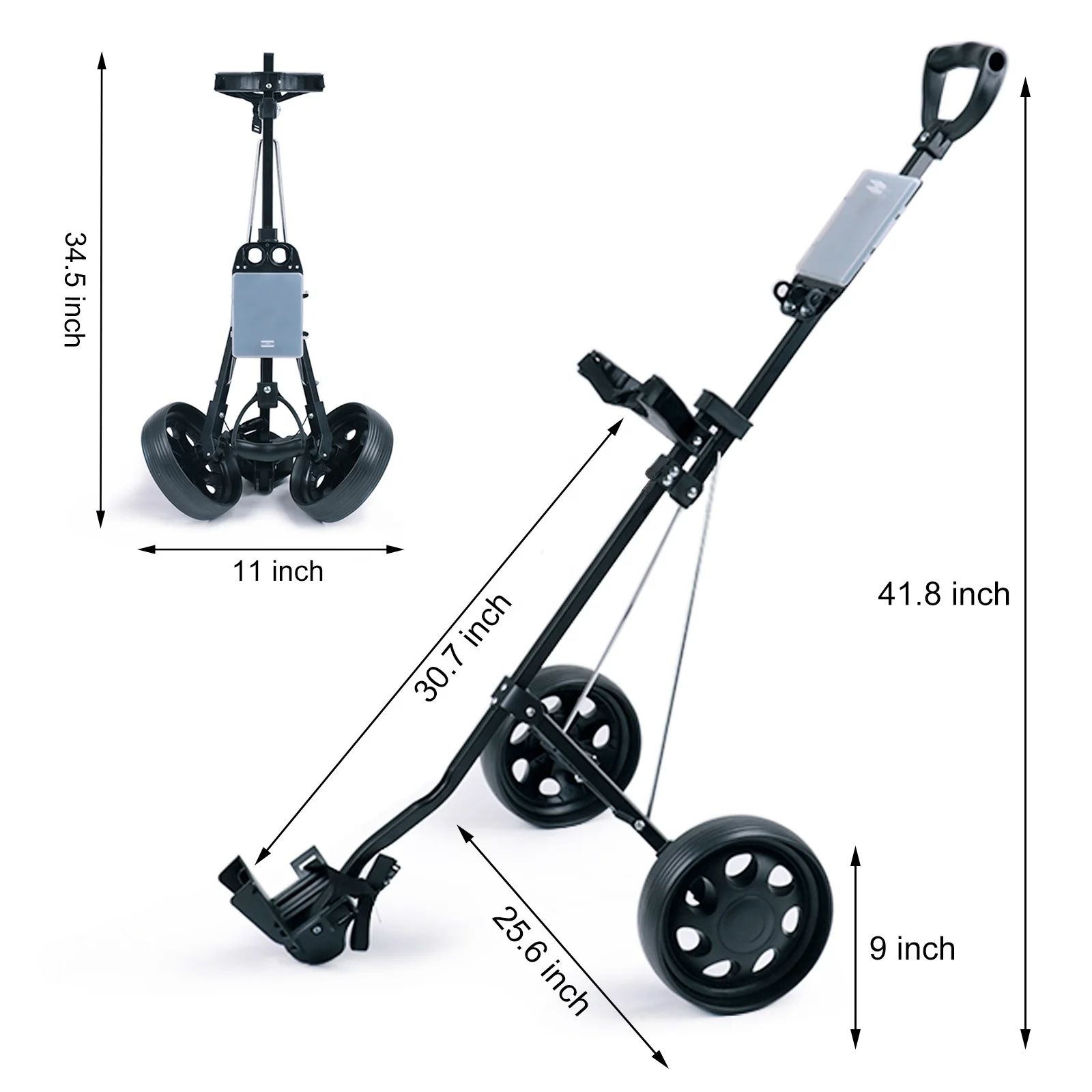 Golf Push Cart 3 Wheel Foldable Aluminum Trolley Lightweight Portable Club Caddy Pull Cart For Men Women Course Match Play