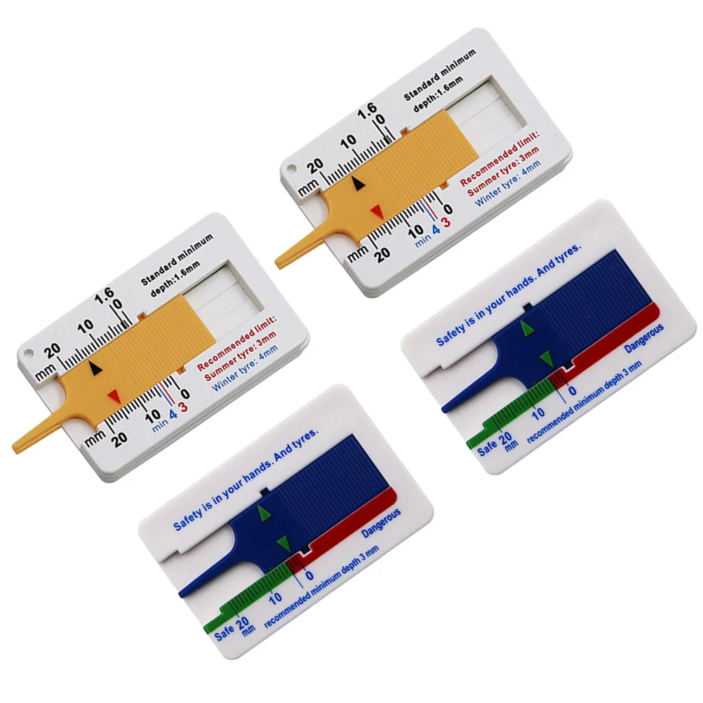 

4Pcs Portable Tyre Tread Gauge 0-20mm Yellow Blue Fine Workmanship Calibration Clear Atmosphere Appearance Measurement Tool