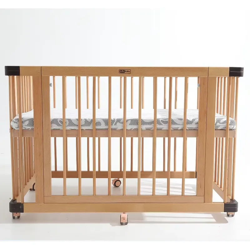 Solid Beech Wood Baby Crib Multifunctional Newborn Bed Safe Wooden Children Cot Nursery Furniture Set for Infant Sleeping