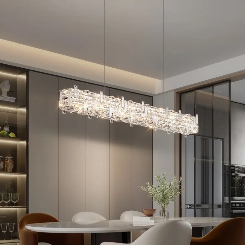 

Italian Light Luxury Restaurant Crystal Pendant Lights Designer Personalized Bar Counter Cafe Island Long Strip LED Hanging Lamp