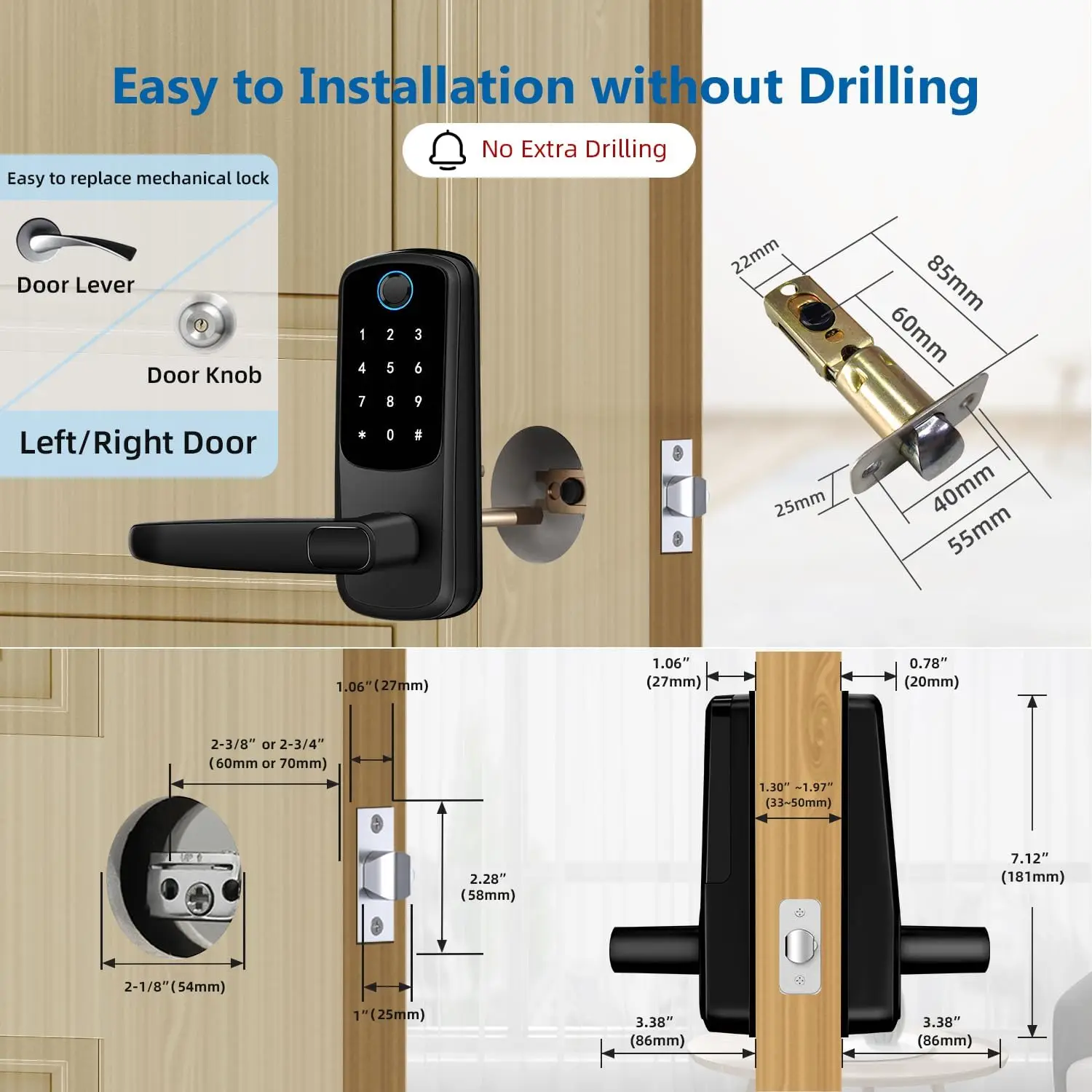 fingerprint door lock Smart Fingerprint Bluetooth IC Card Password APP Security Door Lock with Mechanical Key smart lock