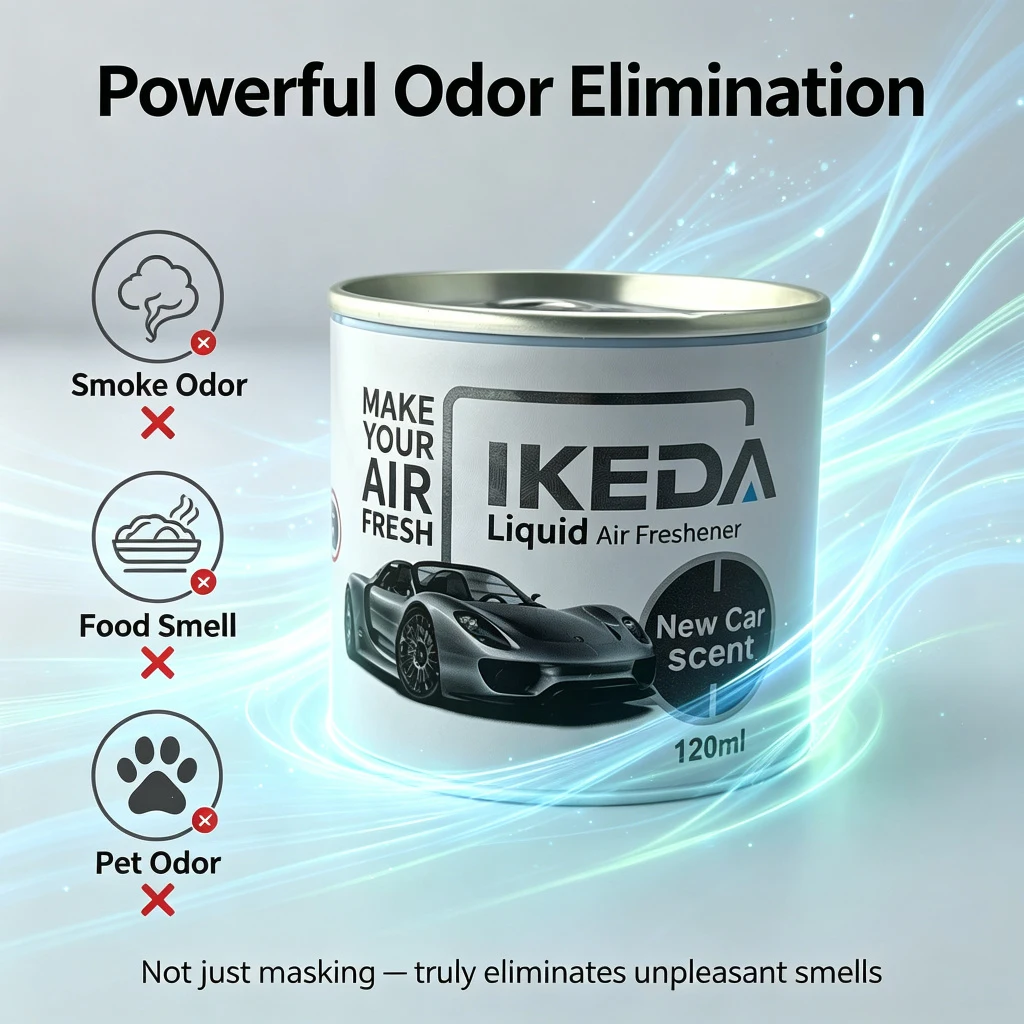IKEDA 120ml Liquid Air Freshener with New Car Scent, Powerful Deodorizer for Car, Removes Cigarette Pet Odors, Continuous Freshn