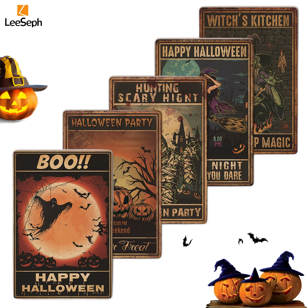 

5pcs Vintage Tin Sign Halloween Decor, Horror Funny Halloween Poster Decor for Bar Club Bathroom Restaurant Cafe Wall Decoration