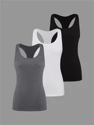 3 Pieces Y-shaped Back Yoga Workout Tank Tops Women Breathable High Stretchy Quick Dry Pilates Gym Running Training Sports Vest