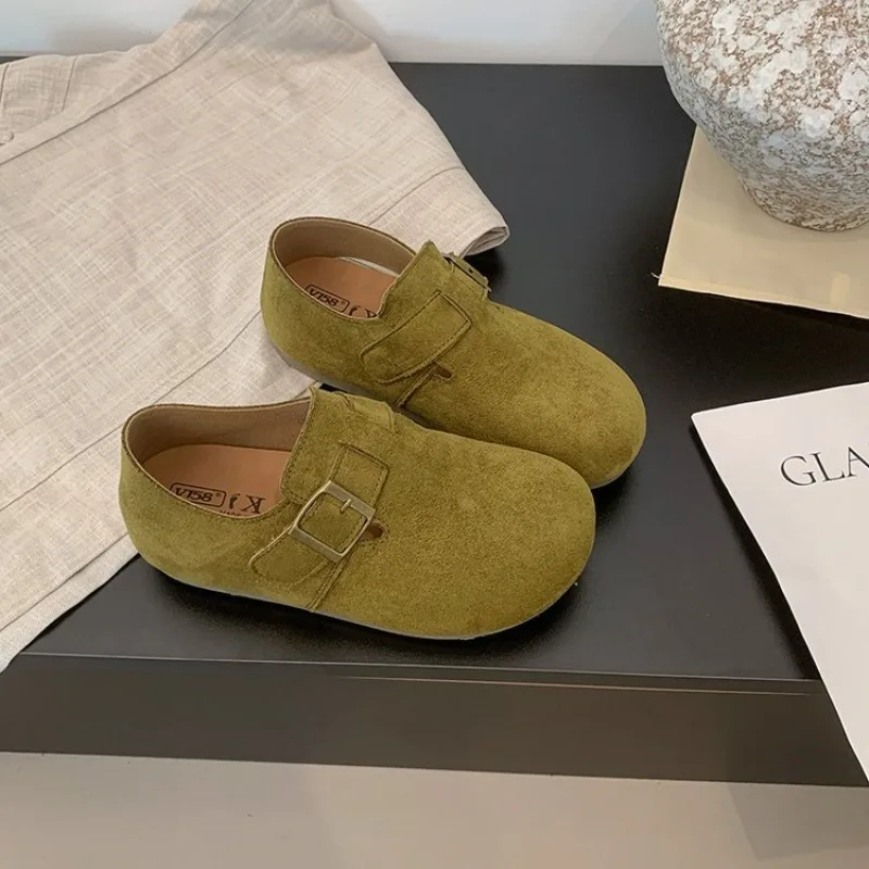Women Suede Closed Back Birken Shoes Square Metal Buckle Round Toe Soft Sole Retro Casual Flat Daily Footwear For Ladies - view 5