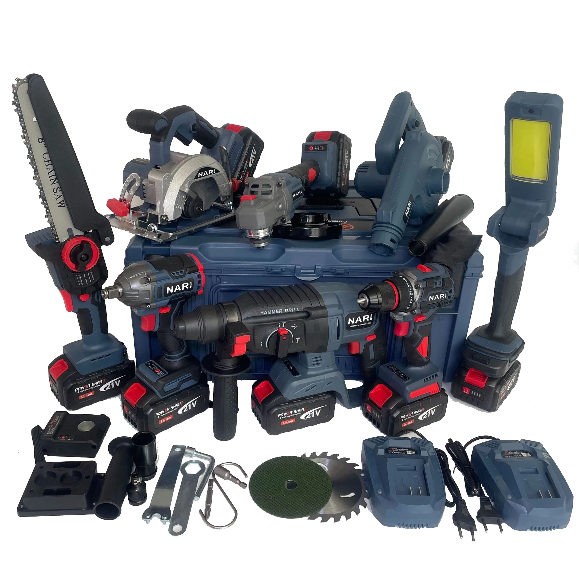 8-in-1 Power Tool Set for    Car Repair Woodwork Job Site Customizable OEM Including Drill Angle Grinder Light Blower
