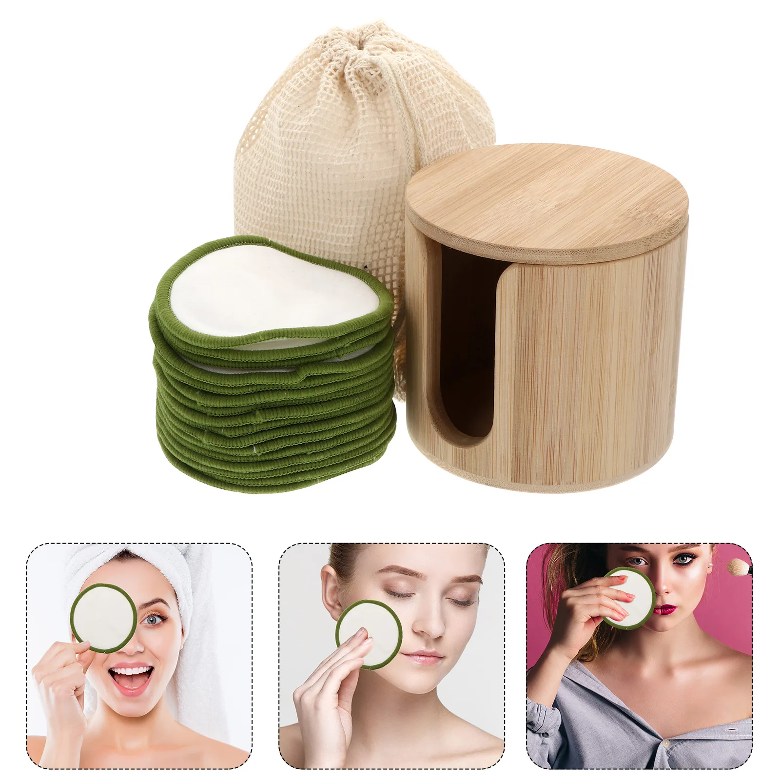 1 set Makeup Remover Bamboo Fiber Pads Sponge Cleansing Wipes Face Makeup Remove Pad Pad Travel Home Use Exfoliating Storage Bag