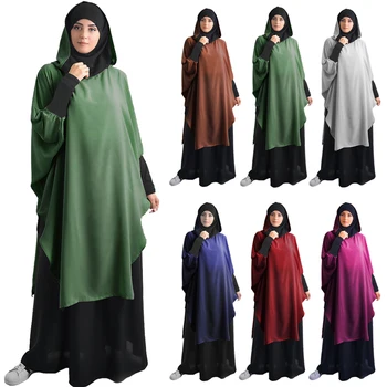 Eid Hooded Muslim Women Hijab Dress Prayer Clothes Long Khimar Robe Abaya Full Cover Ramadan Dress Abayas Islamic Burka Niqab