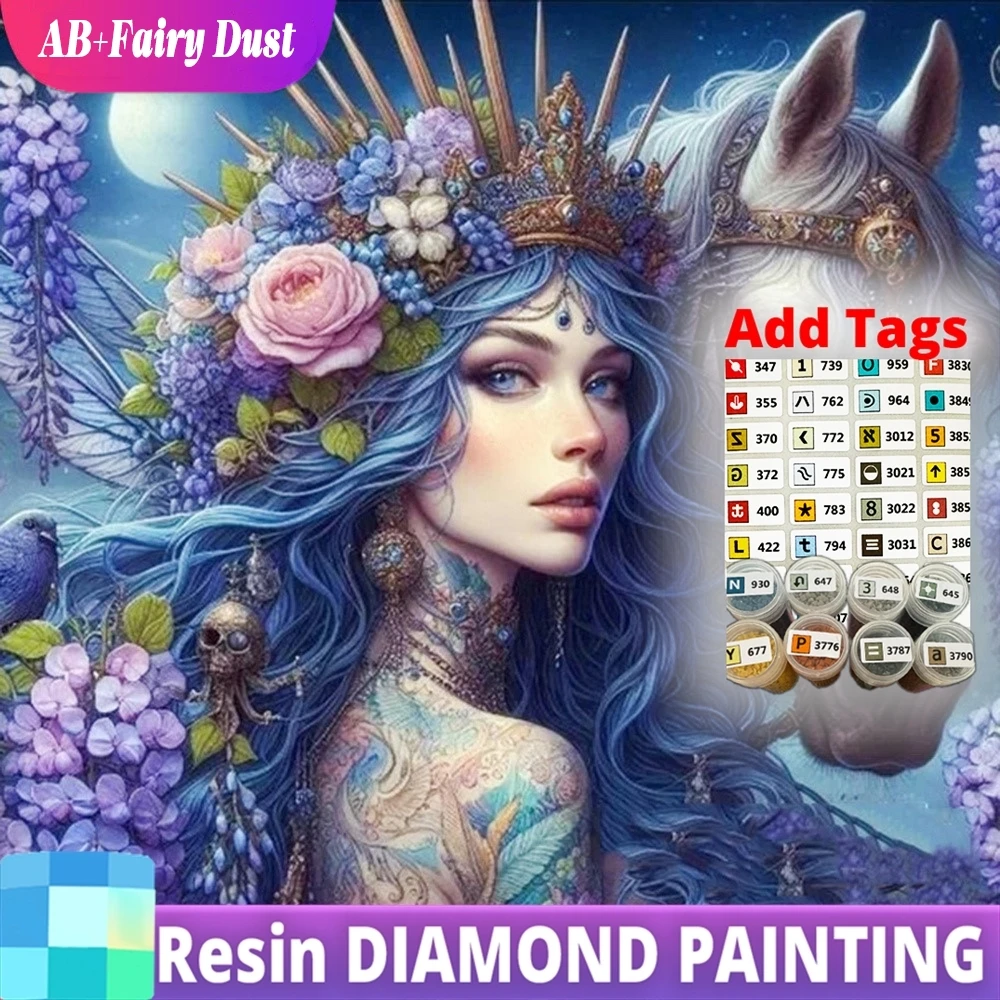 

Resin AB Fairy Dust Woman Diamond Painting Portrait Full Square Round Mosaic Horse Animal Needlework Embroidery Handcraft