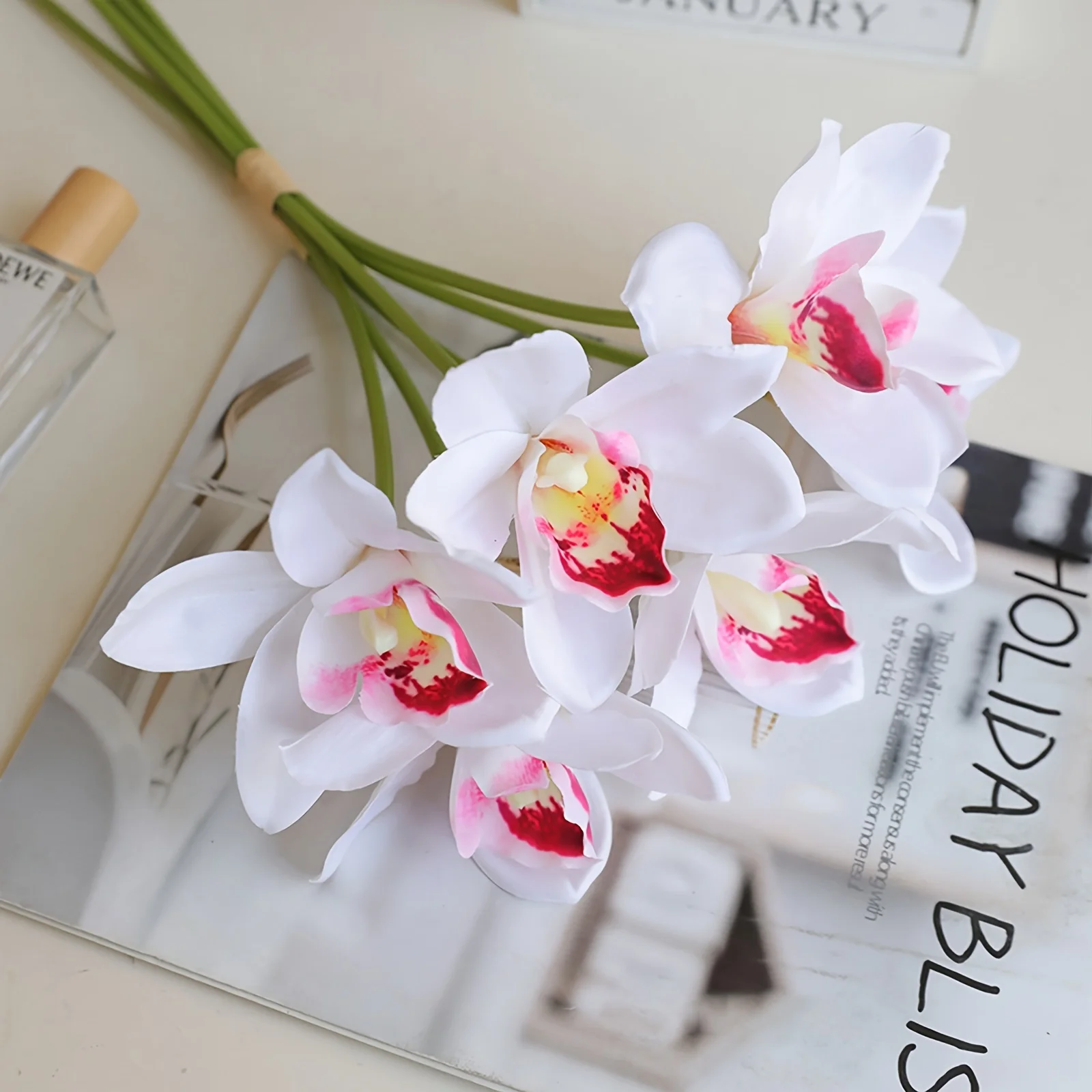 6 Stück elegante künstliche Orchideensträuße – realistische Cymbidiumblumen für Innen- und Außendekoration, perfekt für Hochzeiten – Detail 7