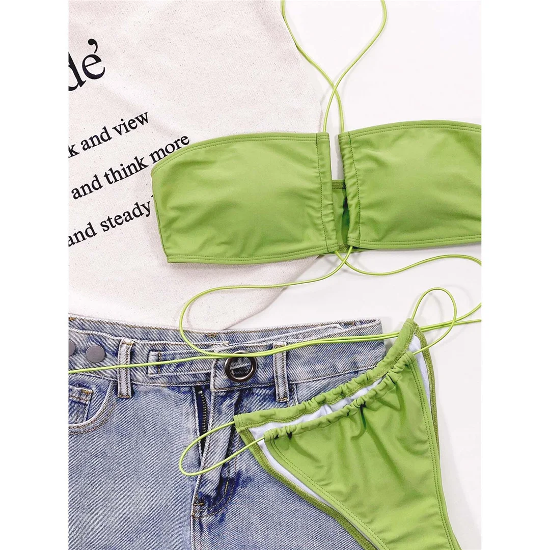 2026 Sexy Grüner DIY Wickel-Bikini Damen-Badeanzug Zweiteiliger Bikini-Set Badebekleidung Badeanzug für Damen V3237 – Detail 11