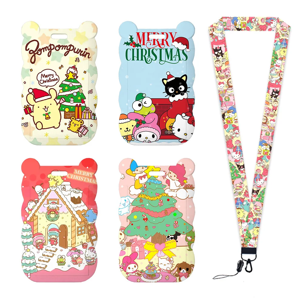 

Sanrio Christmas Hello Kitty Card Holder Work Badge Neck Strap Student Id Card Lanyard Sliding Closure ID Holder